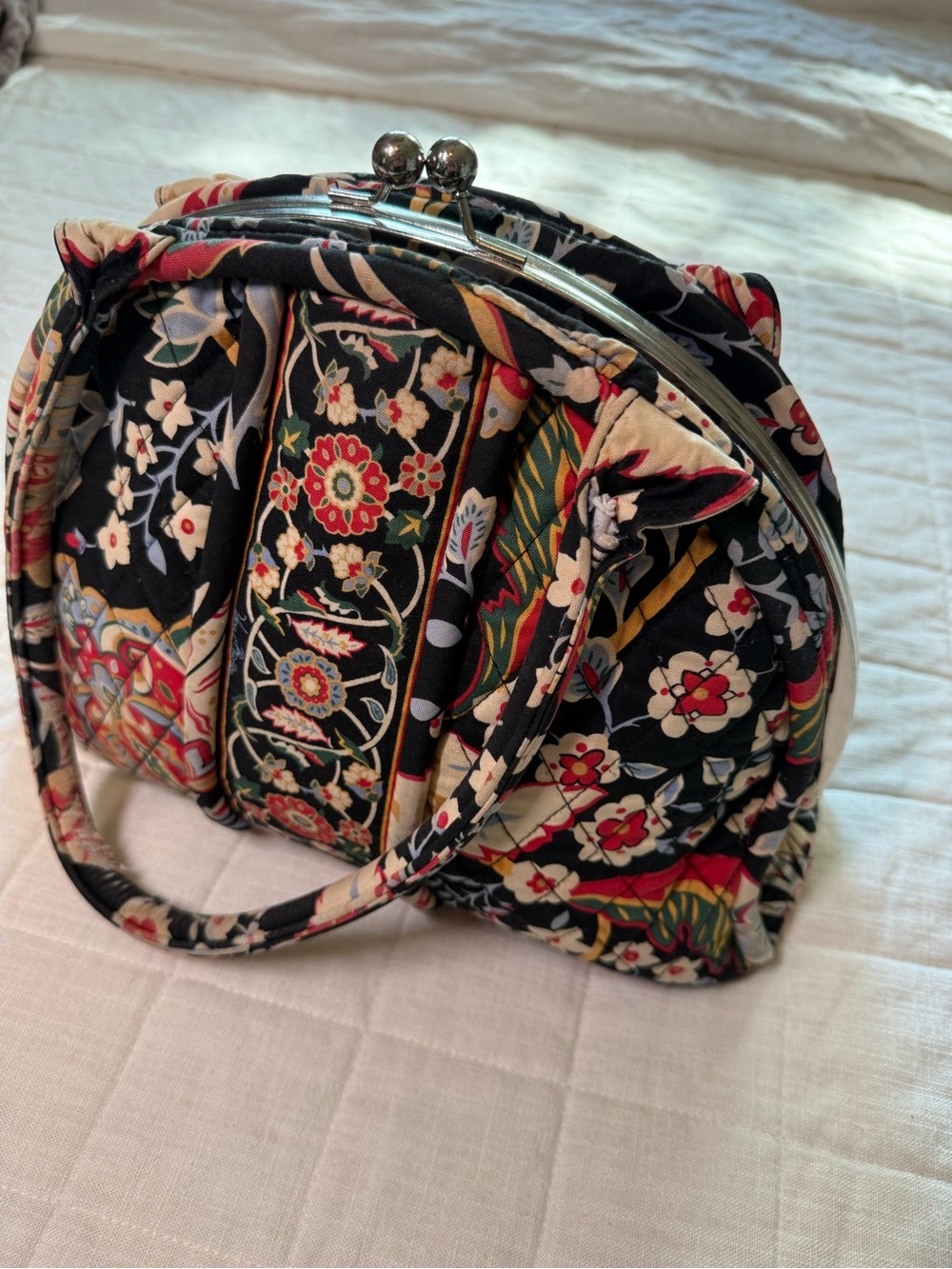 Vera Bradley Retired Black Quilted Floral Frame Clutch with Multicolor Print